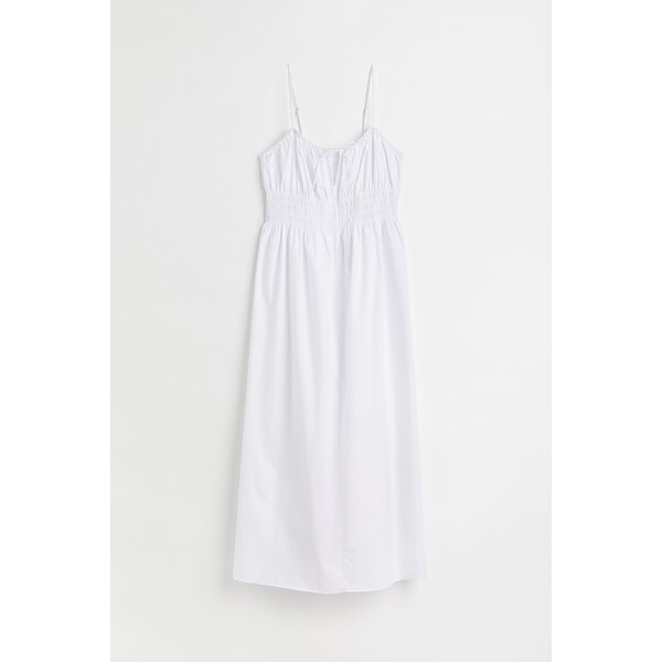 H&M Bawełniana sukienka z marszczeniem 1080284003 Biały